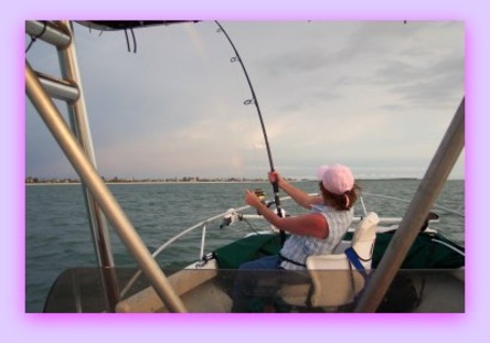 Sharon with a Tarpon on the line.